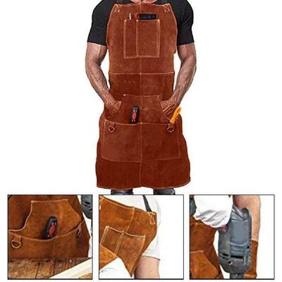 60*90cm Leather Welding Apron With 6 Pockets Washable Heat