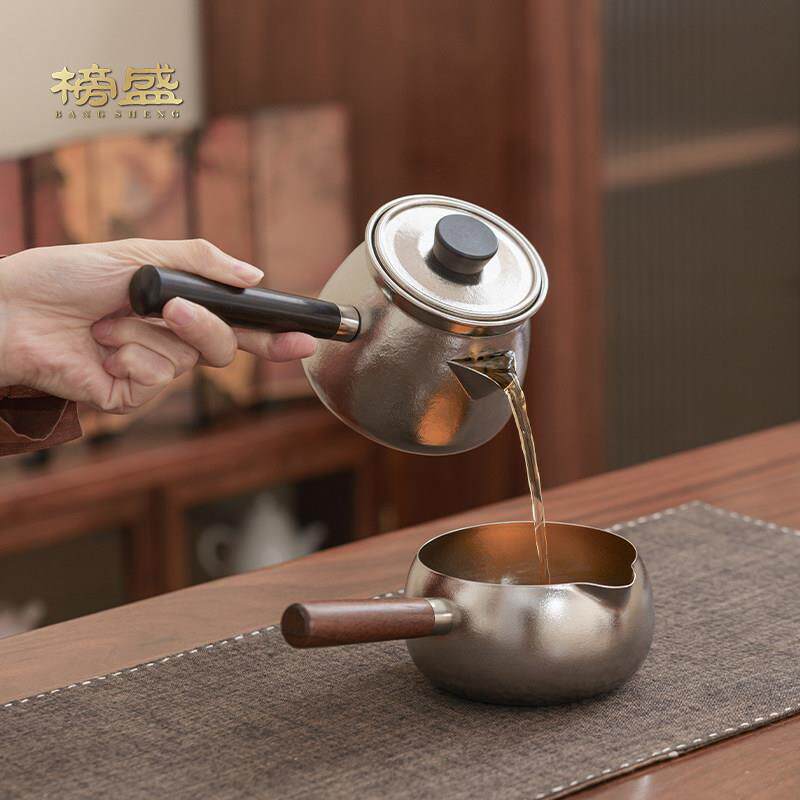 榜盛纯侧把壶煮茶泡钛茶壶耐高温家木把手煮茶壶器高纯钛帝企档功