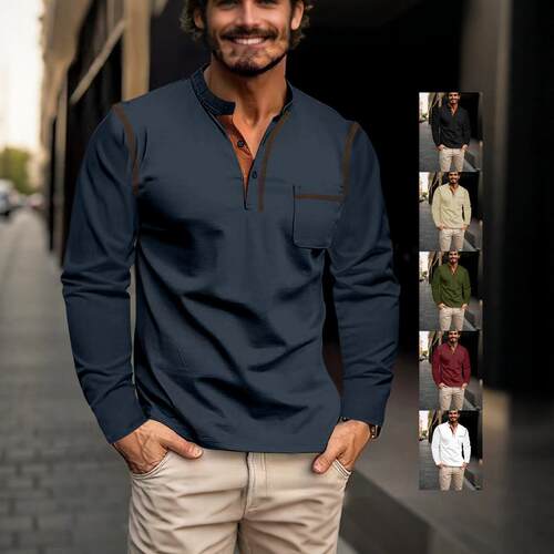 Men's long sleeved stand up collar shirt, men's base long