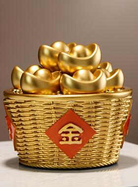 轻奢玄关摆件新中式客厅聚宝盆装饰品办公室日进斗金招财元宝摆设
