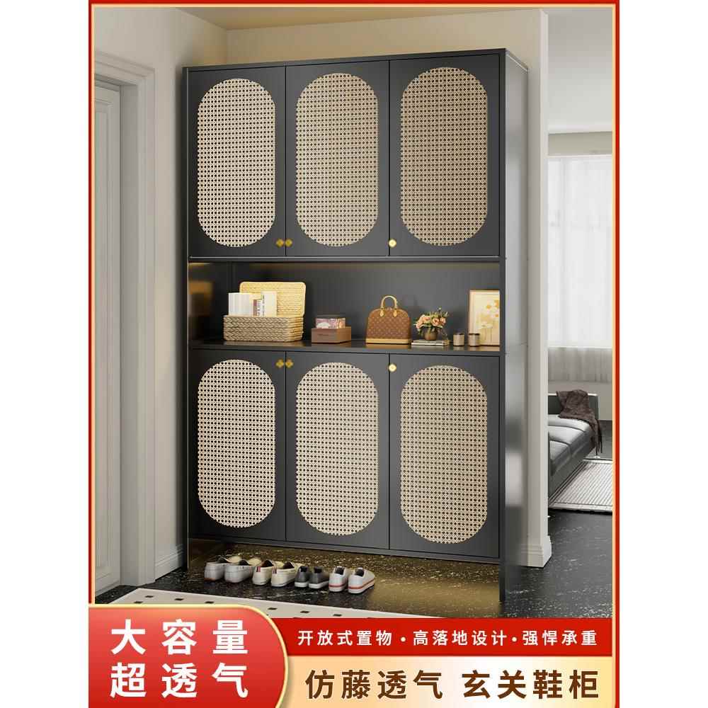 鞋柜家用门口钢制2025新款一体靠墙藤编入户玄关屏风隔断中古鞋架