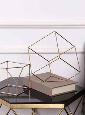 现代铁艺切角方型摆件金色金属几何工艺品摆件婚庆桌花花艺架构