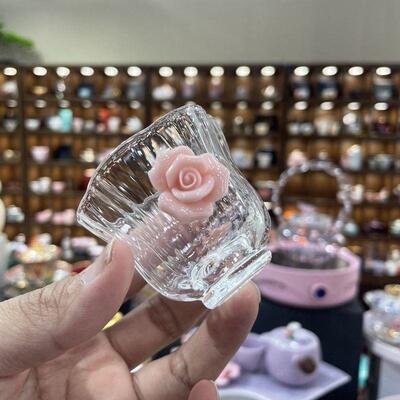 【商品】玫瑰百财杯手工捏花高硼硅玻璃玫瑰花语杯茶杯40ml