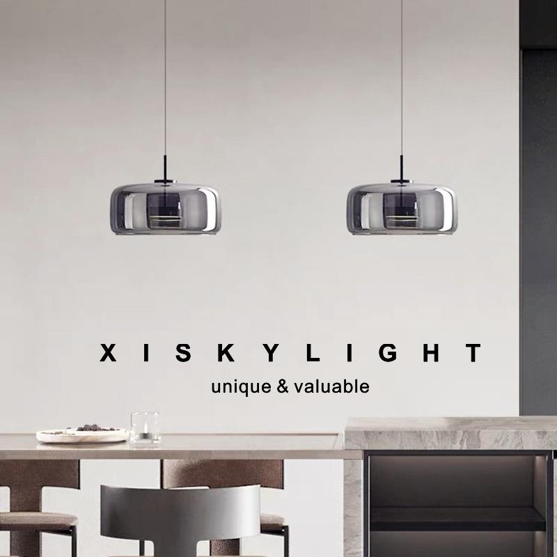 新款意式极简餐厅玻璃吊灯吧台书房北欧风高级灰设计卧室床头吊灯