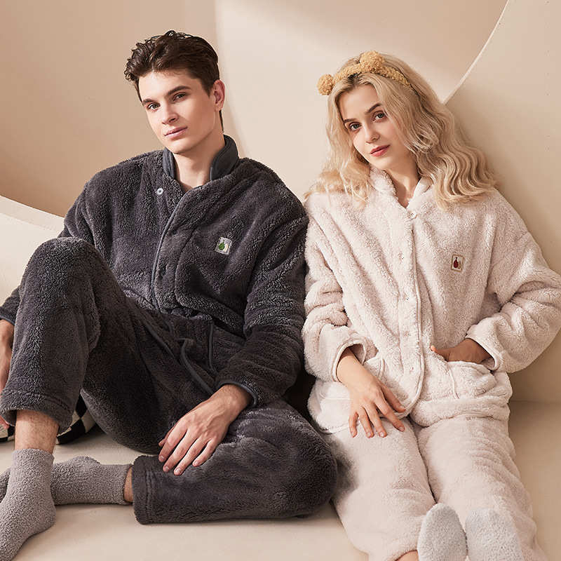 秋冬季情侣睡衣男士绒款珊瑚绒保暖家居服套装法兰绒加厚睡衣女冬