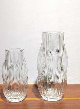 轻奢现代中古风玻璃花瓶家居桌面插花摆件样板间电视柜装饰摆件