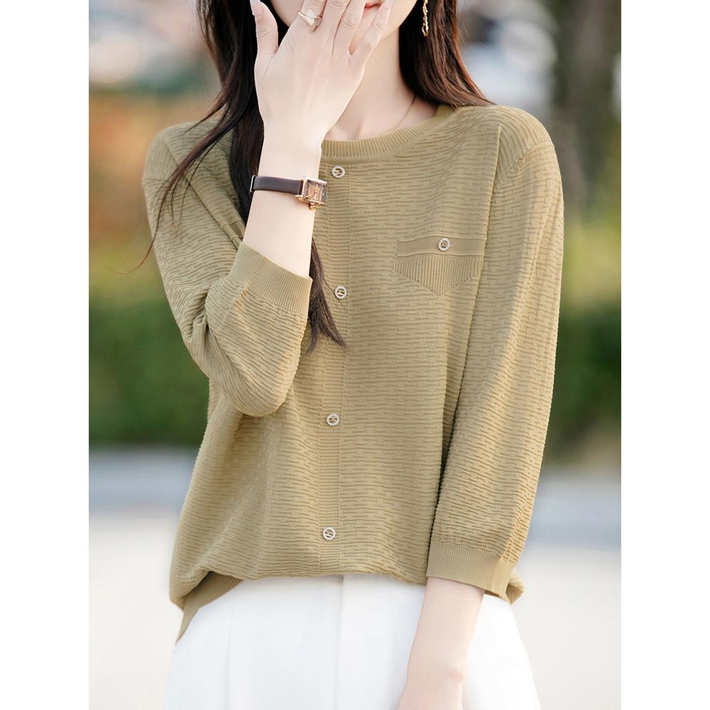 加码春秋季特大号三分之袖女士t恤优雅的上衣可以穿在外面冰丝绸