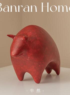半然红色牛树脂装饰动物摆件办公室客厅玄关桌面高级感乔迁礼物