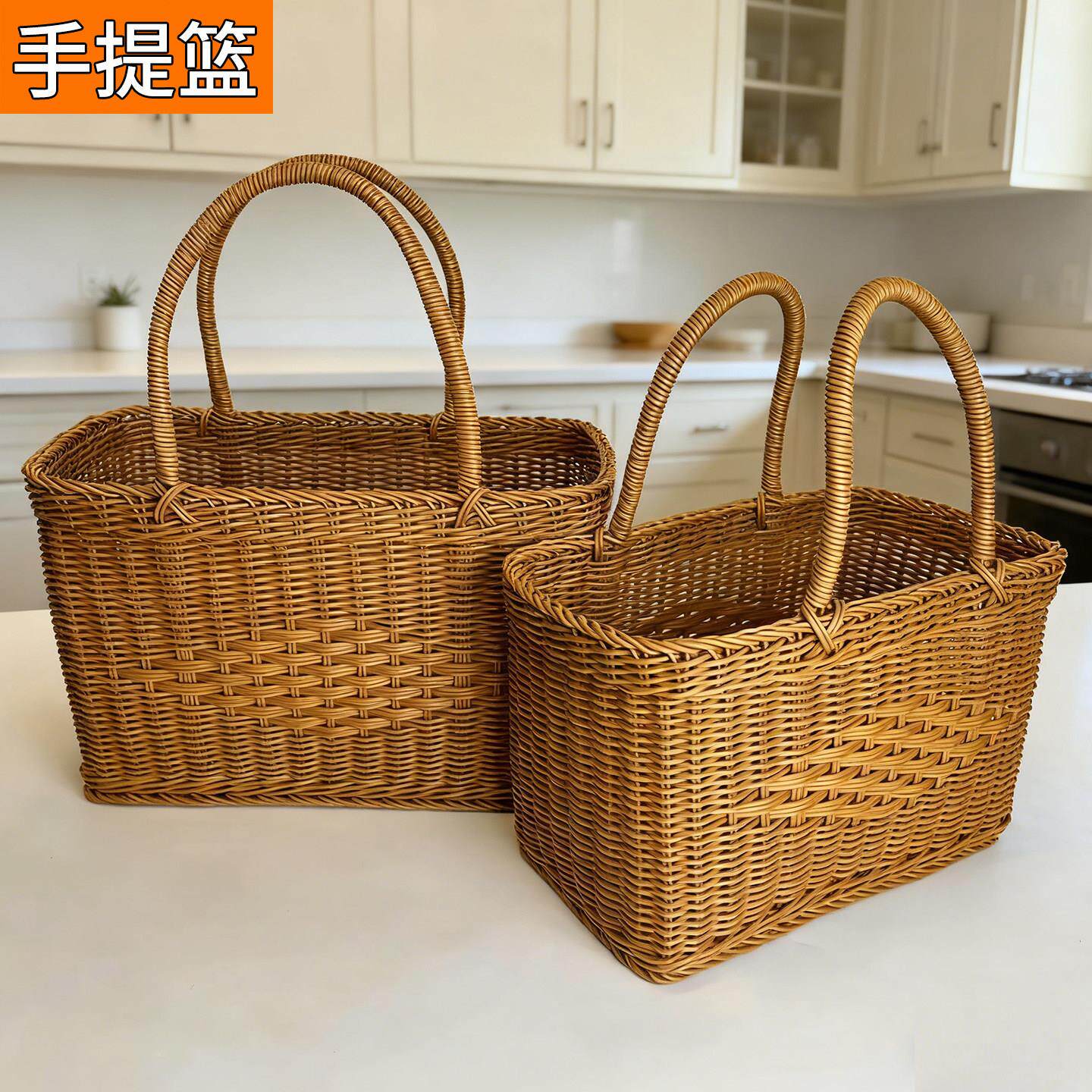 中国结买菜篮子手提篮冲凉洗澡篮家用手工菜篮竹编篮彷藤编收纳篮