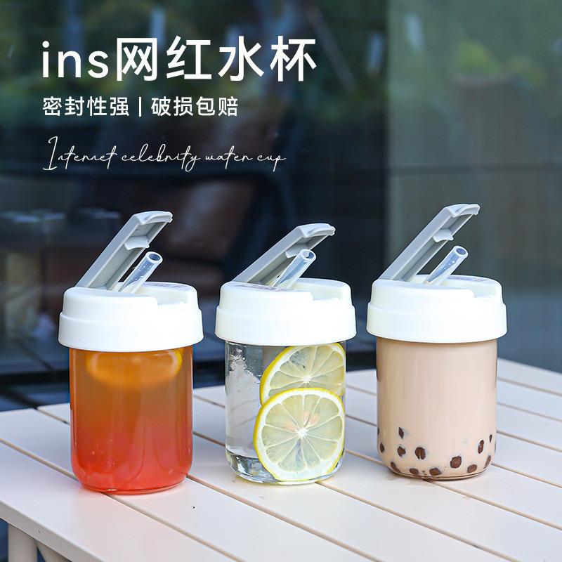 定制可爱便携带顿顿杯女学生儿童一盖双饮水杯吸管直饮玻璃杯