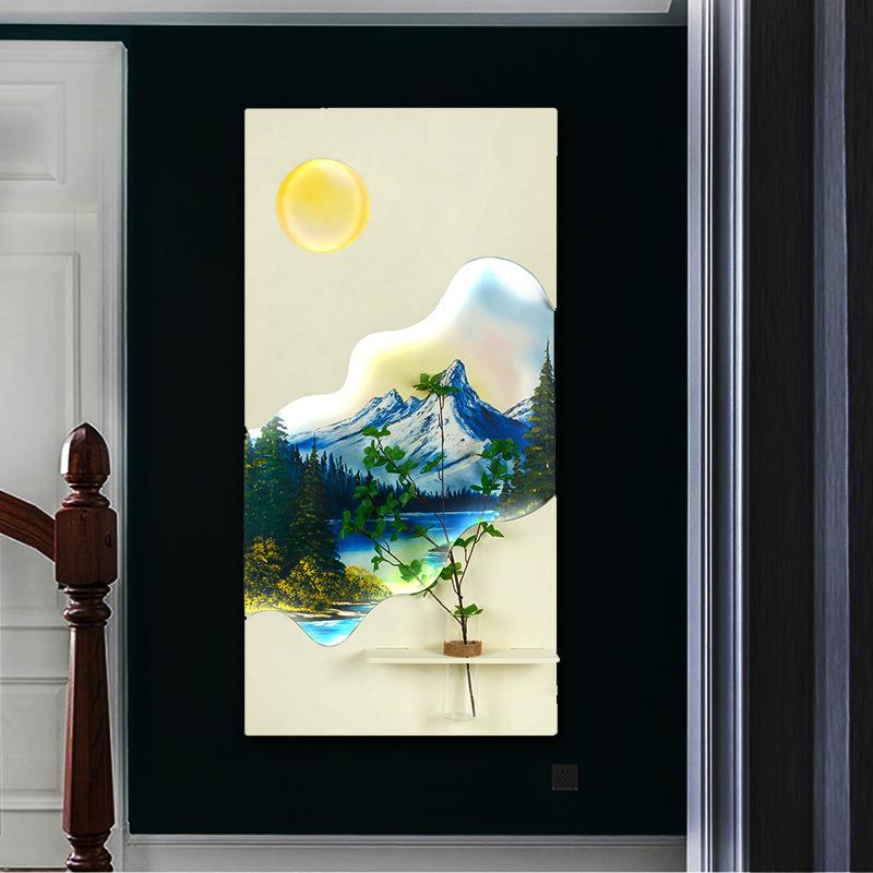 现代简约玄关装饰画立体砂岩壁灯挂画水培绿植墙面壁饰客厅壁画