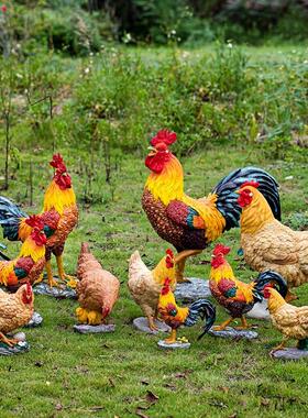 户外动物雕塑花园草坪大公鸡造景装饰仿真公鸡摆件生肖鸡模型母鸡