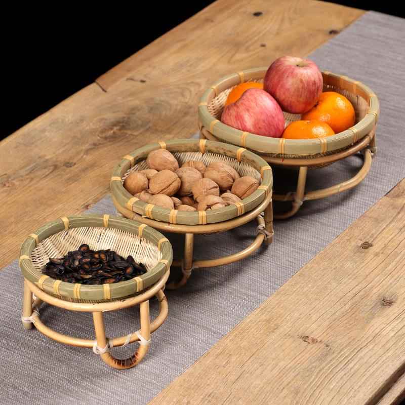 手工竹编制品水果篮子 茶点盘零食筐 家用茶几创意点心竹篓收纳筐