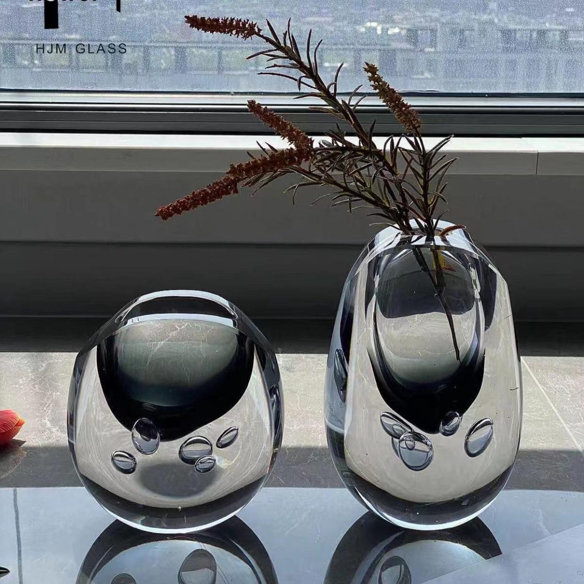 HJM-进口琉璃玻璃花瓶客厅插花器摆件轻奢客厅餐桌玄关样板间装饰