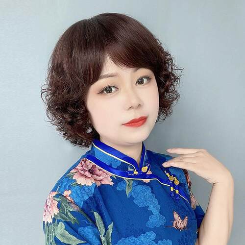高档假发女短发发全真人发妈中妈士全头套老年真短女卷发真头发套