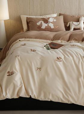 100s全棉刺绣毛巾绣件套通儿纯棉磨四毛被套卡床童单BXFa类床上用