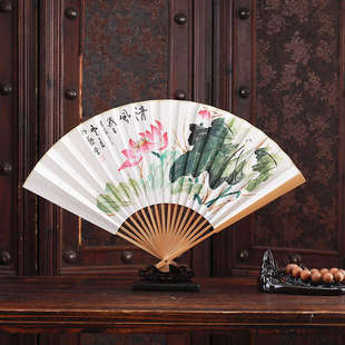 9寸9.5寸折扇手绘苏工扇面玉竹中国风出国礼品书画礼品文玩送扇套