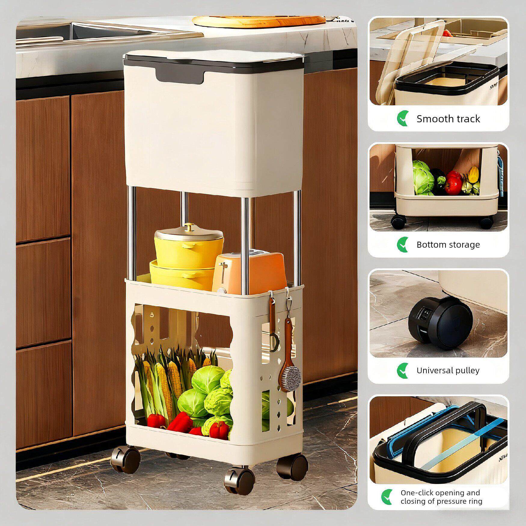 厨房垃圾桶家用新款加高可移动轮免弯腰专用高脚大号大容量卫生桶