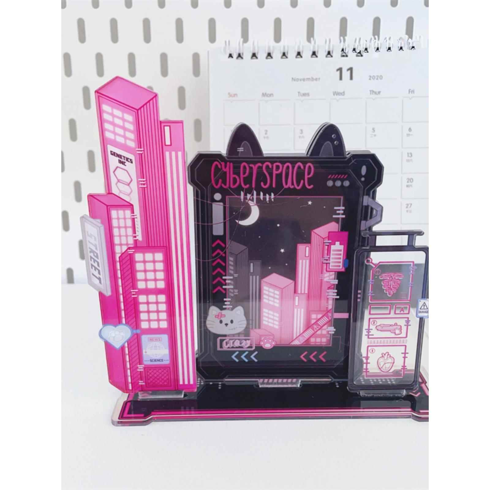 新款赛博朋克新颖立牌桌面摆件明星周边小卡收纳卡通相框照片展示