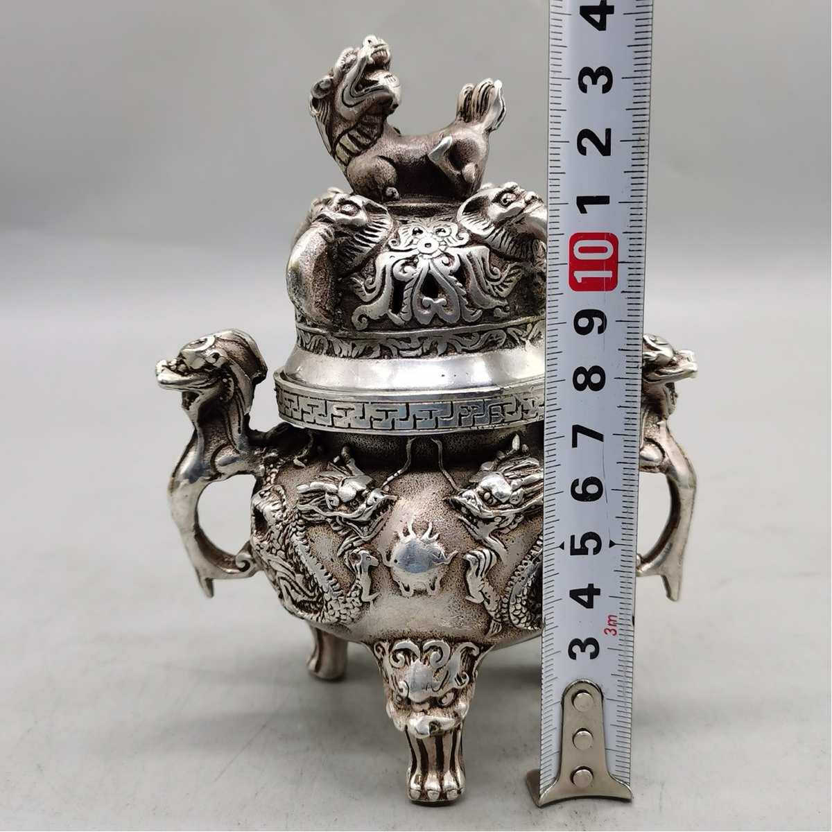 仿古铜器白铜黄铜貔貅香熏炉双龙戏珠熏香炉摆件家居用品工艺品