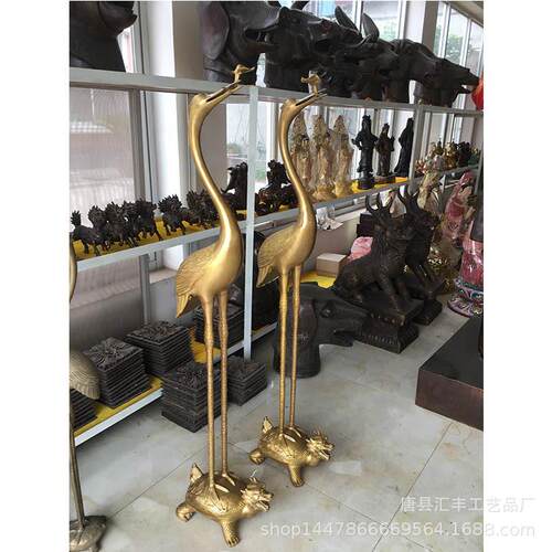 龙龟动物雕塑龟鹤延年工艺品摆件 动物铜雕 仿古仙鹤登龟动物雕塑
