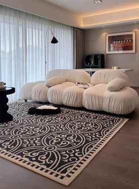 中古之家黑色复古圈绒地毯客厅感茶几垫卧室书房衣帽间地毯垫