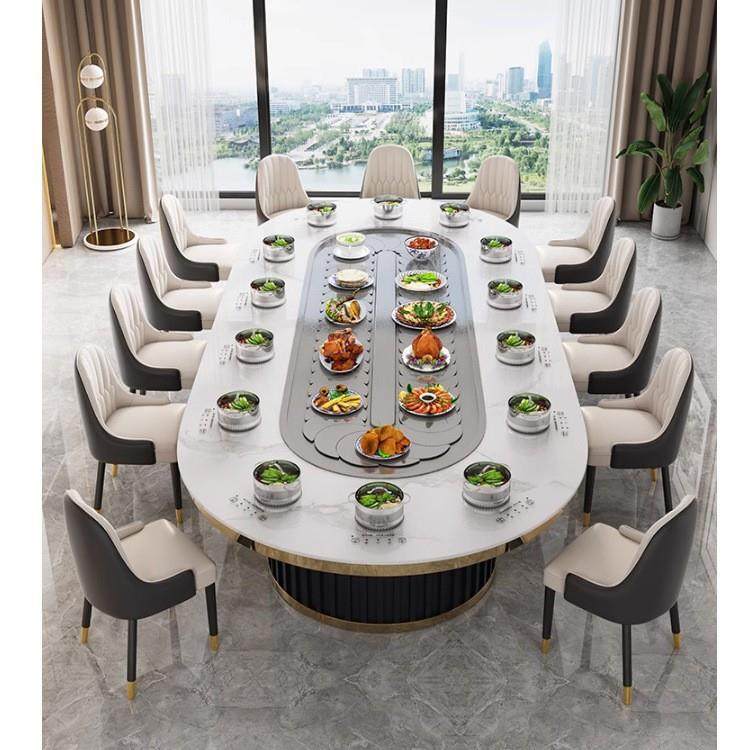 长桌转盘荷叶转盘不锈钢链条长条桌机芯椭圆自动传菜转盘长方形