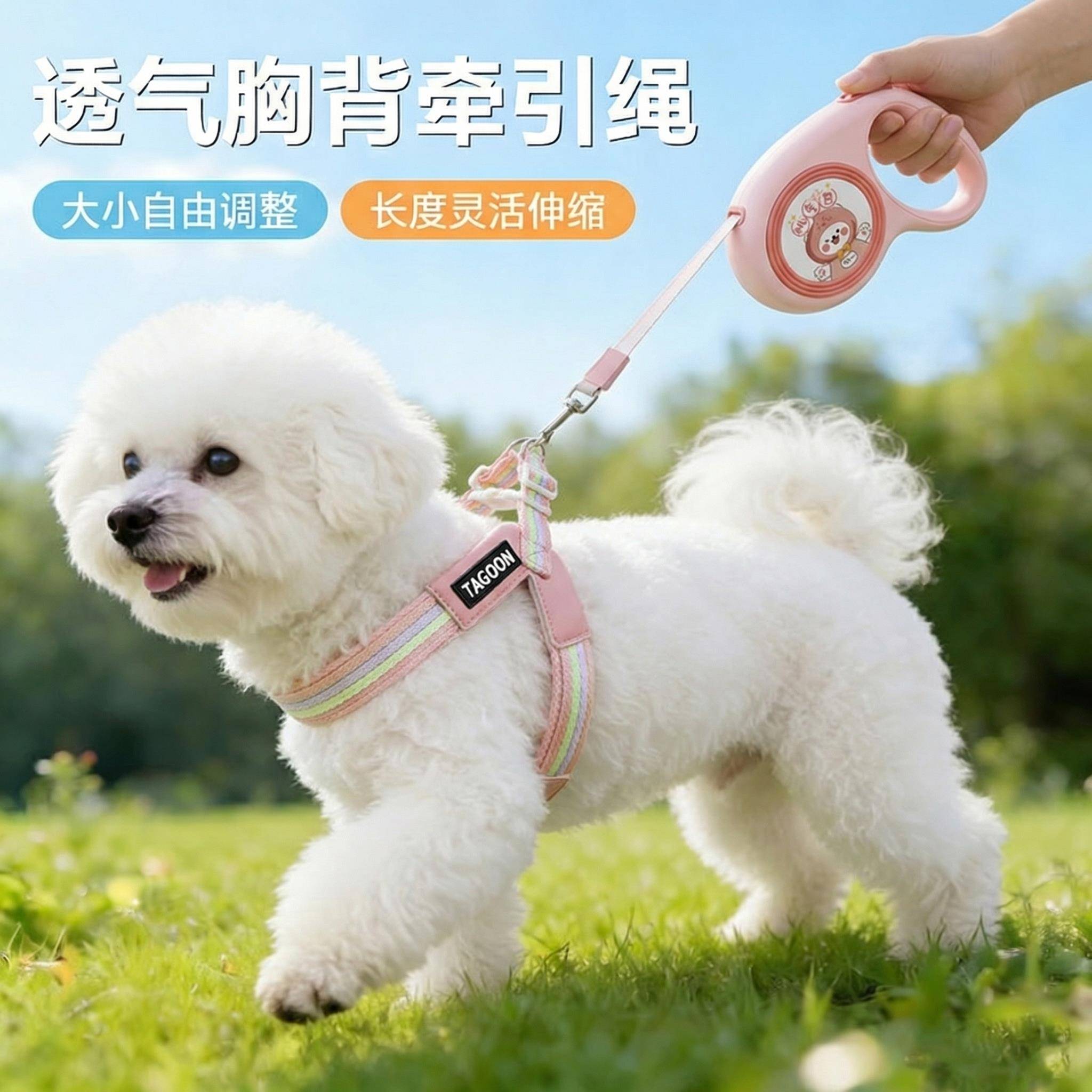 小狗胸背带狗狗牵引绳伸缩中小型犬可调节防挣脱宠物遛狗背心式狗