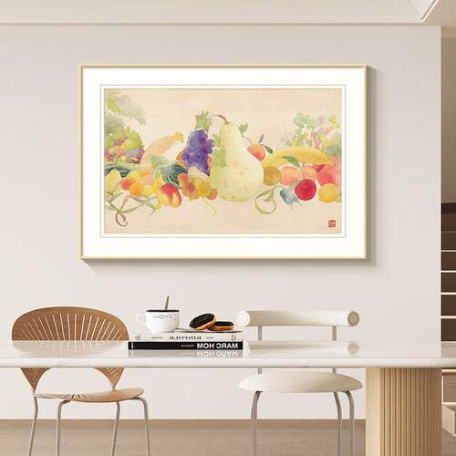 水果餐厅装饰画原木风瓜果蔬菜客厅背景墙挂画丰收图现代简约壁画