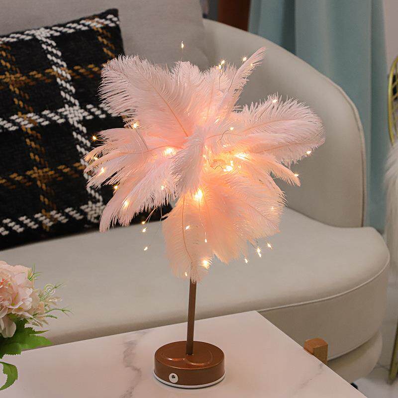 夜市铜线LED羽毛台灯卧室床头柜LED小夜灯节日礼铜线灯串