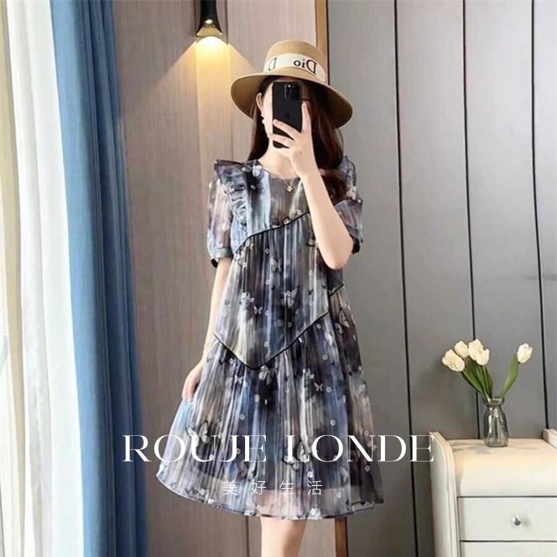 ROUJE LONDE法式小众设计感碎花连衣裙女夏轻奢显瘦气质雪纺A字裙
