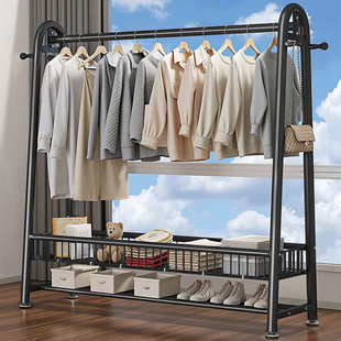 挂衣可架卧室晾衣架家用筐衣帽架房间移动带置收纳物落地挂衣架子
