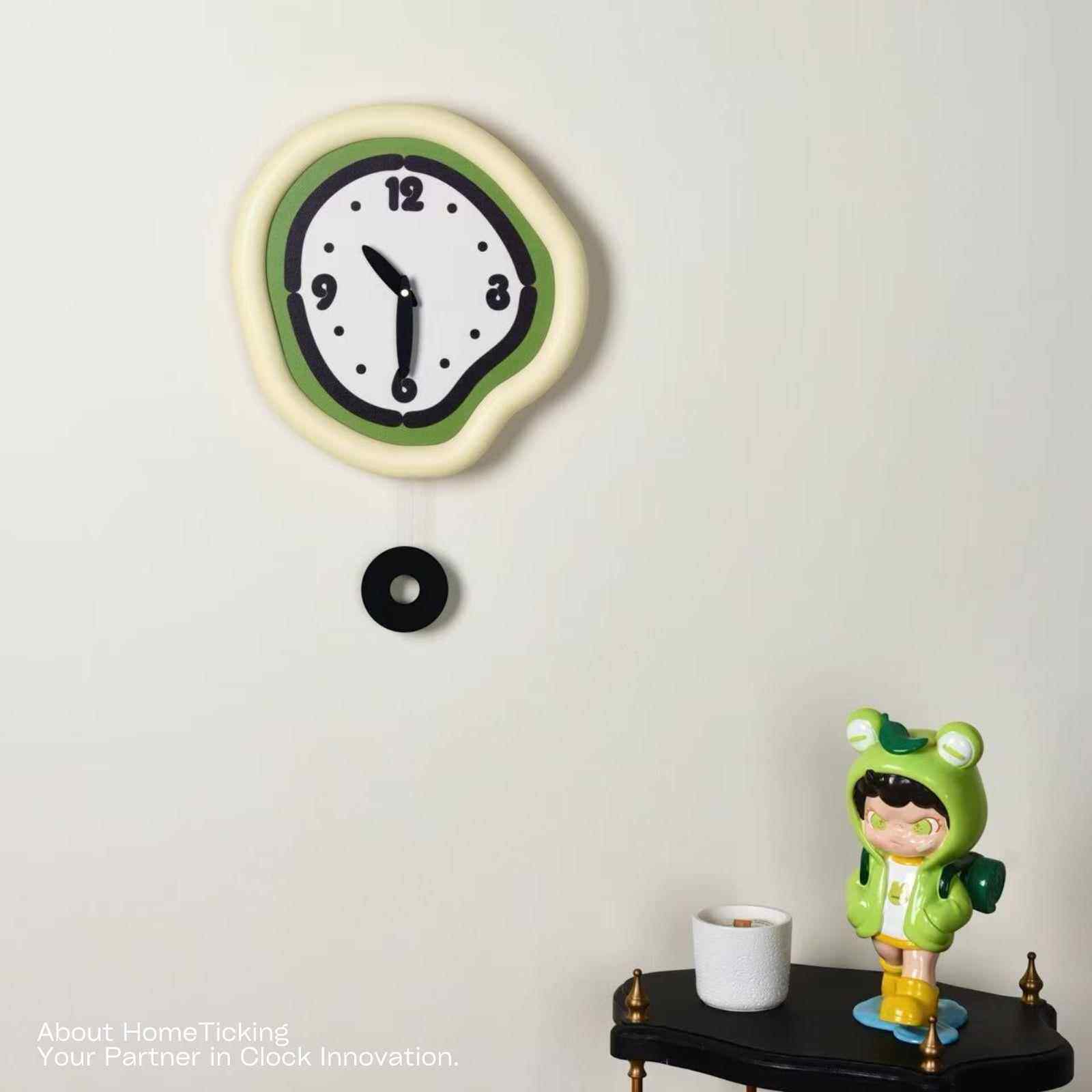 202式5款绿色装挂钟装饰钟挂表烤漆米白框72304超静音免打空壁艺