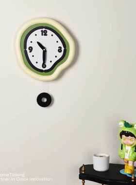 202式5款绿色装挂钟装饰钟挂表烤漆米白框72304超静音免打空壁艺