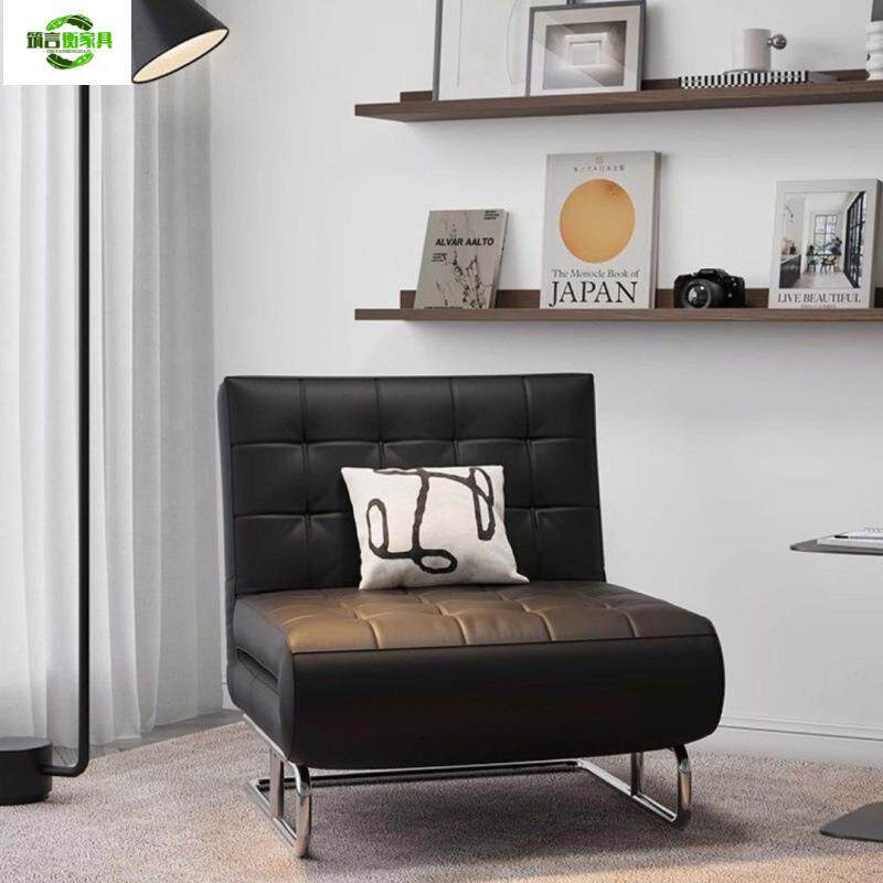 单人折叠休闲发椅坐卧两用沙床黑沙发椅阳台躺EVK椅色复油古奶风