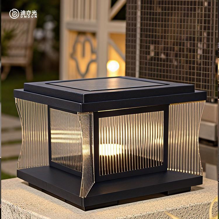 户外太阳能柱头灯现代简约围墙柱头灯别墅大门庭院灯新中式柱头灯