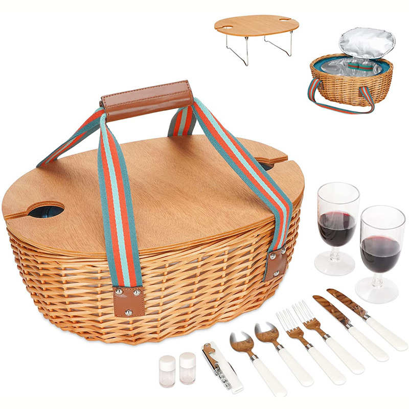 收纳新款筐篮手提藤编篮子收纳批发野餐带编织餐桌柳编保温