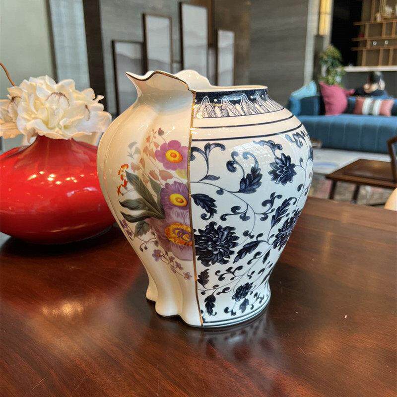 插鲜花花瓶大口径轻奢中古好看的玄关陶瓷中西高级感摆件客厅水培