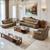 别墅欧式 真皮沙发乌金木头层牛皮大户型实木124组合高档奢华家具