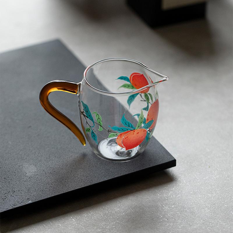墨己瑞璃耐高温手把公道杯茶道配件高硼硅玻璃公杯桃子茶海分茶器