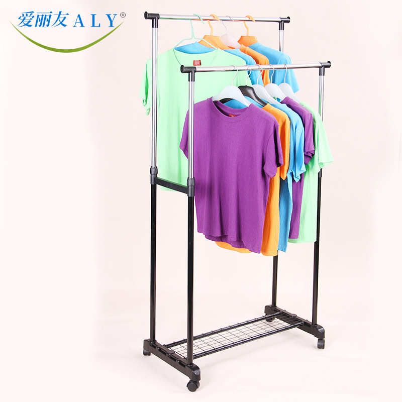 落地式不锈钢晾衣架室内外简易双杆式晒衣架移动折叠晾鞋架