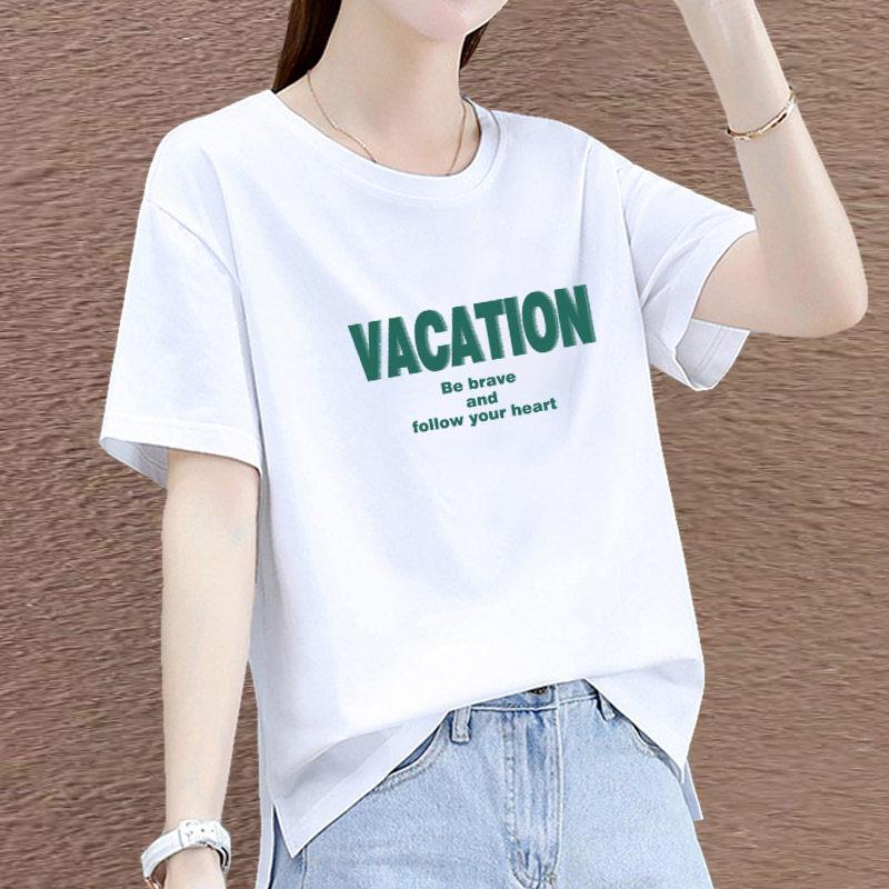 韩国白色纯棉短袖t恤女宽松夏季新款休闲减龄大码妈妈装圆领上衣