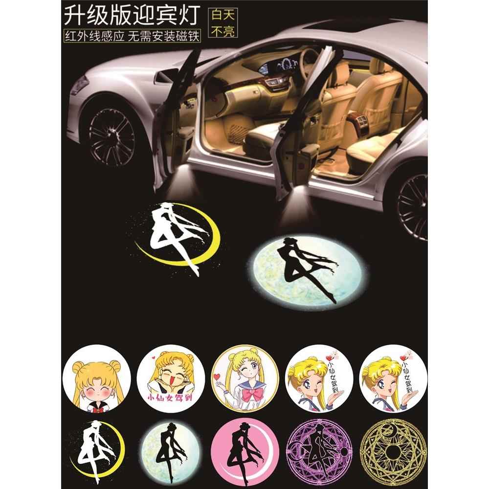 美少女汽车迎宾灯车门自动感应通用投影灯卡通小仙女汽车载氛围灯