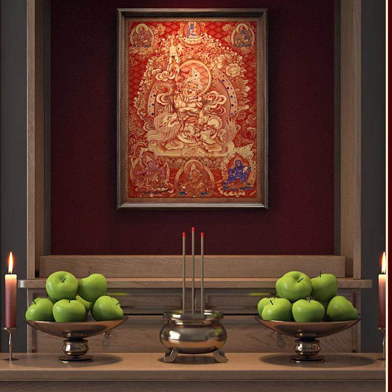 藏式招财好寓意客厅玄关挂画办公室背景墙壁画藏传唐卡中堂装饰画