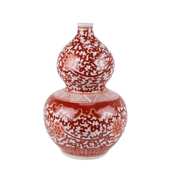 景德镇陶瓷器手绘矾红缠枝莲葫芦瓶中式 插花家居客厅玄关摆件批发