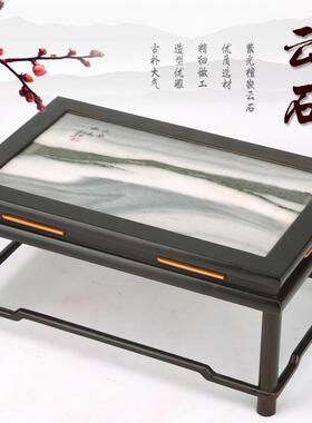 红木工艺品貔貅如意摆件底座紫光檀嵌云石面底座榫卯长方形托