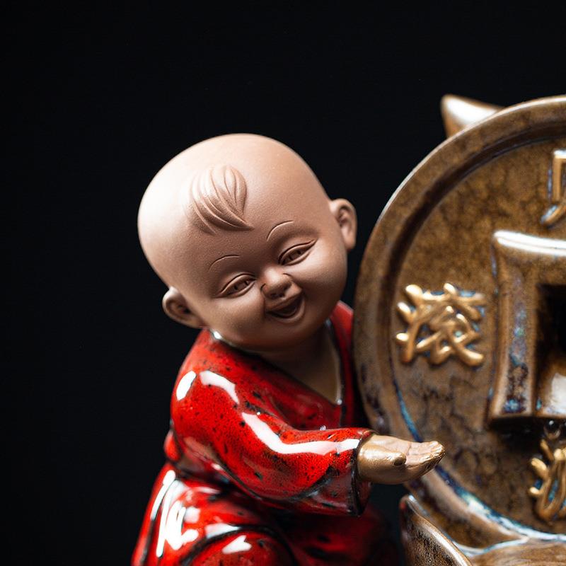 中式陶瓷金童玉女招财喷泉流水摆件客厅加湿转运球乔迁开业送礼品