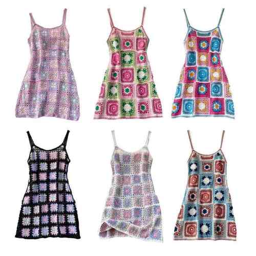 Women Vacation Beach Crochet Spaghetti Strap Midi Cami Dress