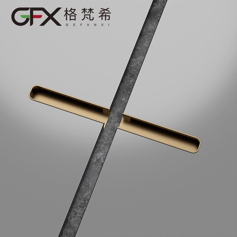 新款意式窄边U型暗扣拉手内嵌隐形衣柜门把手黑灰金现代高端厨门