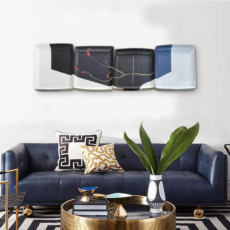 现代简约木雕抽象餐盘实物装置画中国风餐厅客厅背景墙装饰挂画